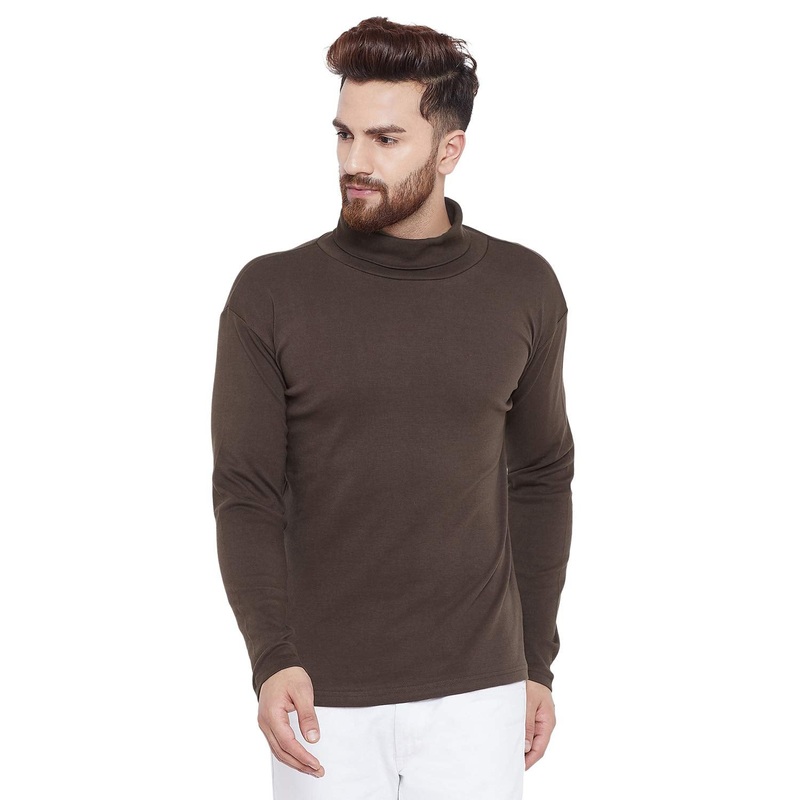 EVEREST HARDWEAR HIGH NECK T SHIRT-BROWN HALF ZIP L